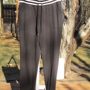 Black Track Pants with White Striped Drawstring Waistband